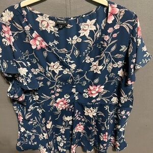 Torrid Floral Print Blouse in Navy and Pink Lot 10